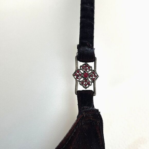 Heart Moon Star Y2K‎ Gothic Grunge Velvet Maxi Slip Dress M Plum Jeweled Straps - Picture 4 of 10